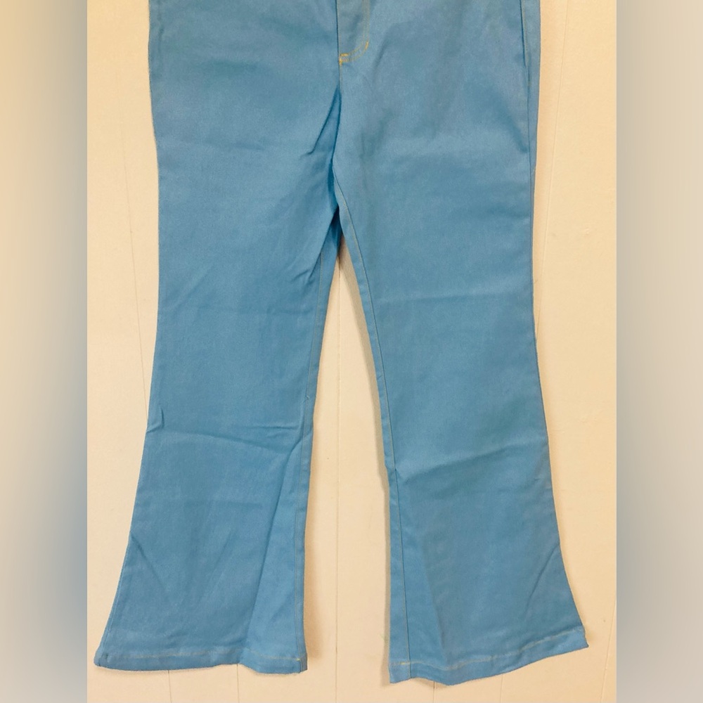 Unique Vintage X Smiley Cotton Blue & Brown Embroidered Flare Pants Large - Picture 6 of 14